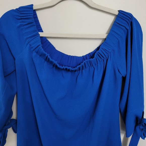 VINCE CAMUTO Cobalt Blue Off the Shoulder Scuba Bardot Dress Size 6 - Picture 6 of 9